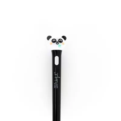 Caneta preta com decoração de cabeça de panda no topo