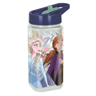 Garrafa plástica com ilustração das personagens Elsa e Anna da Frozen