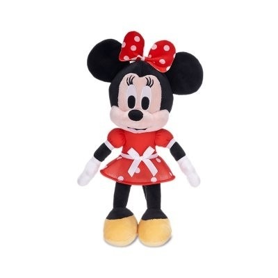 Boneca de peluche da Minnie vestida a vermelho e branco