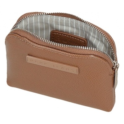 Carteira castanha clara PEPE JEANS com fecho prateado e interior riscado