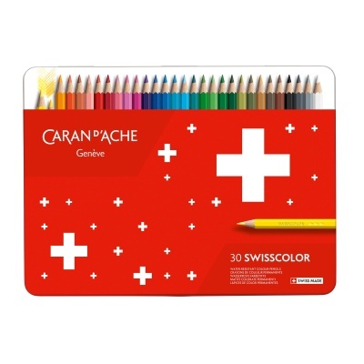 Estojo metálico vermelho com lápis de cor Caran dAche
