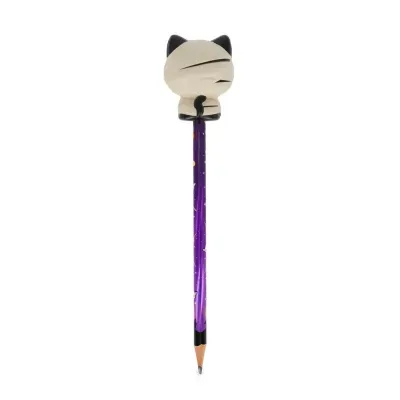 Lápis roxo com cabeça de gato múmia no topo
