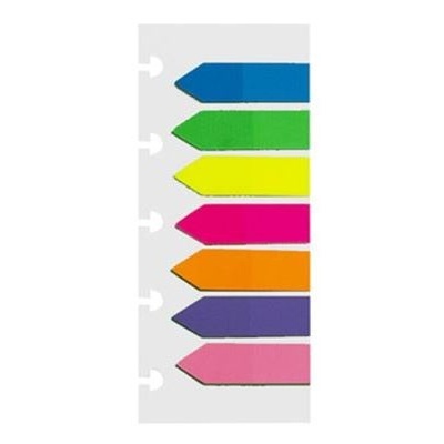 Marcadores autocolantes coloridos em setas várias cores numa base branca