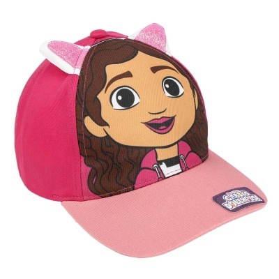 Boné rosa com personagem de desenho animado e orelhas de gato cor de rosa com glitter