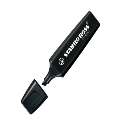 Marca-texto preto STABILO BOSS ORIGINAL com tampa removida