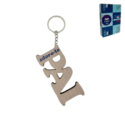 Porta-chaves de madeira com palavra PAI e texto adoro-te