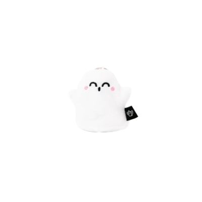 Boneco de peluche branco sorriso bordado bochechas rosa