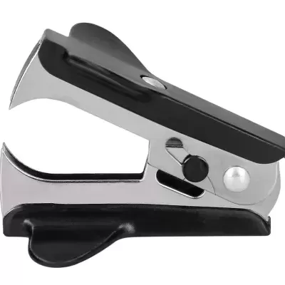 Mini grampeadora em metal cromado e plástico preto