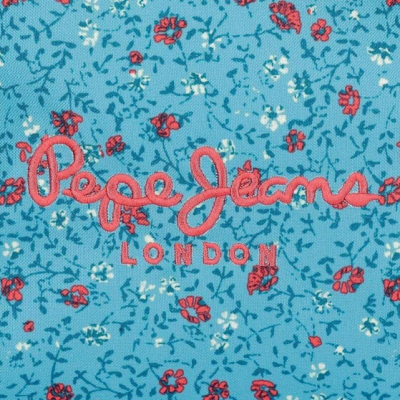 Tecido azul com padrão floral e bordado Pepe Jeans LONDON em vermelho