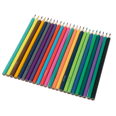 Conjunto de 18 lápis de cor vibrantes alinhados sobre fundo branco