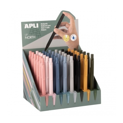 Expositor de canetas esferográficas coloridas da marca APLI