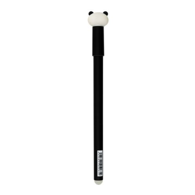 Caneta preta com tampa decorada com cabeça de panda