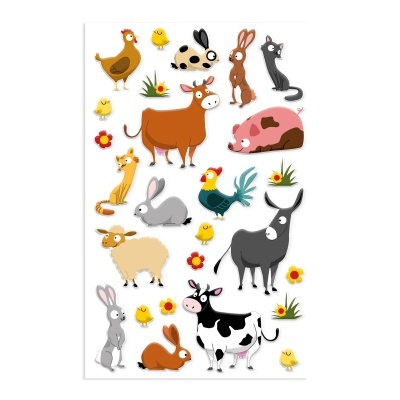 Autocolantes de animais de quinta coloridos e caricaturados para crianças.