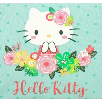 Ilustração de Hello Kitty com flores e texto Hello Kitty