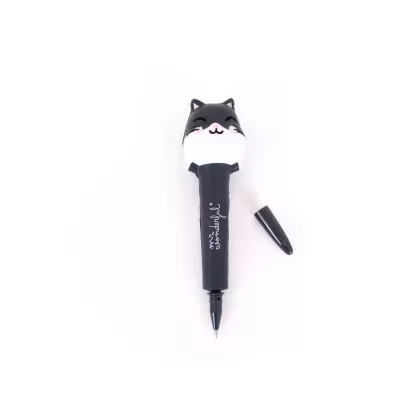 Caneta preta com cabeça de gato e texto 'mr. wonderful'