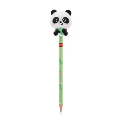 Lápis verde com borracha em forma de panda segurando bambu