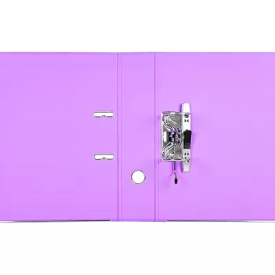 Pasta arquivo lilás com fecho metálico e argolas interiores