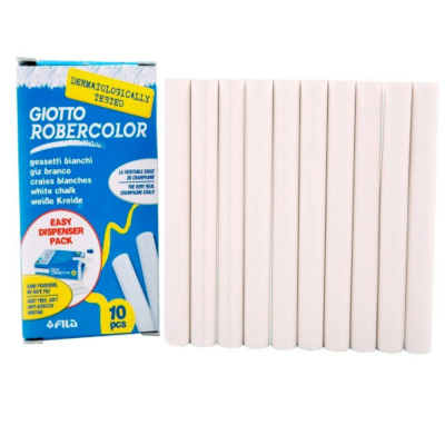 Caixa de giz branco Giotto Robercolor com 10 peças e gizes brancos alinhados