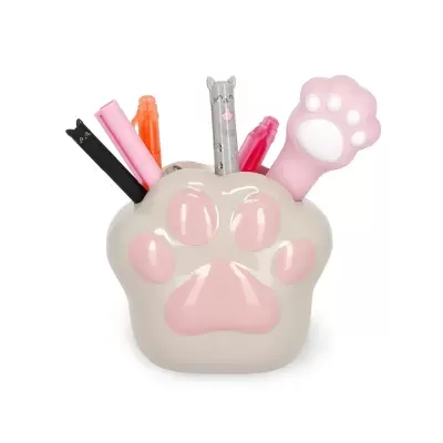 Suporte de canetas em forma de pata de gato com canetas coloridas