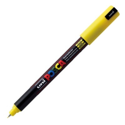 Marcador Uni POSCA amarelo com ponta fina e corpo preto colorido