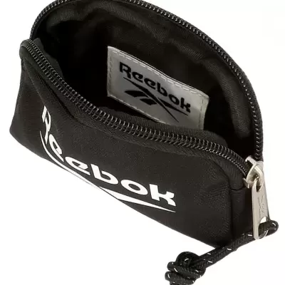 Bolsa preta pequena Reebok com fecho e etiqueta interior visível