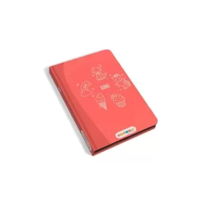 Caderno coral com desenhos brancos infantis e texto KAWA