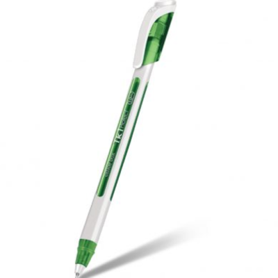 Caneta esferográfica branca com detalhes verdes