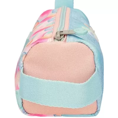 Estojo escolar azul claro e rosa com fecho e alça