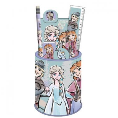 Conjunto de papelaria Frozen com estojo azul e várias peças temáticas