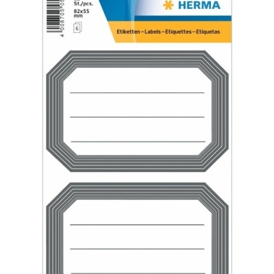 Pacote de etiquetas retangulares brancas com borda cinza e linhas da marca HERMA