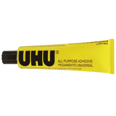 Tubo de cola adesiva universal UHU amarelo e preto