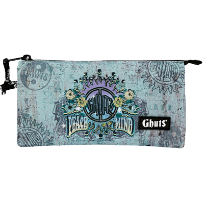 Necessaire azul com estampado floral e texto Ghuts