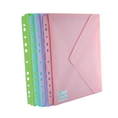 Conjunto de pastas coloridas em plástico translúcido com fecho de aba
