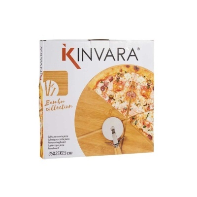 Embalagem branca de tábua para pizza e cortador de pizza Kinvara Bamboo Collection
