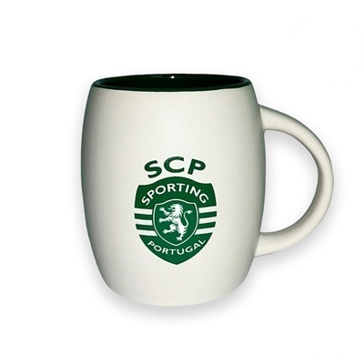 Caneca branca com logótipo SCP em verde