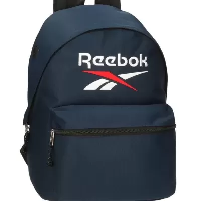 Mochila azul escura Reebok com logótipo branco e vermelho