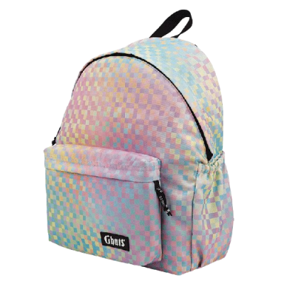 Mochila xadrez multicolorida com bolso frontal e etiqueta Ghuts