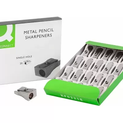 Apontadores de lápis metálicos Q-CONNECT em embalagem branca e verde