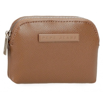 Bolsa castanha em pele sintética com fecho e placa PEPE JEANS