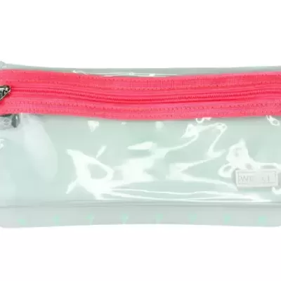 Estojo transparente com fecho rosa