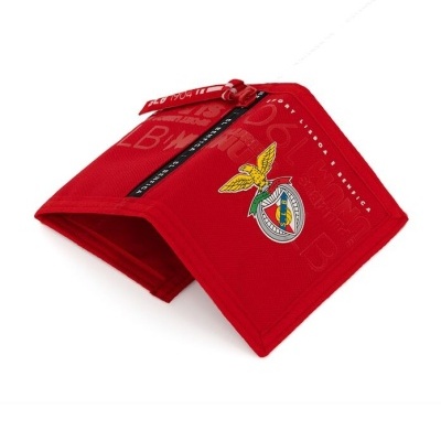 Carteira vermelha com fecho e logótipo do SL Benfica