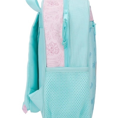Mochila azul claro com bolso em rede lateral