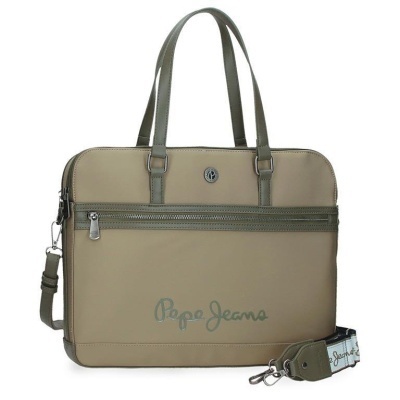 Mala de ombro Pepe Jeans bege com alças cinza e bolso frontal