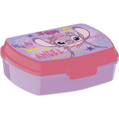 Recipiente plástico para lanche com personagem Stitch e decoração colorida