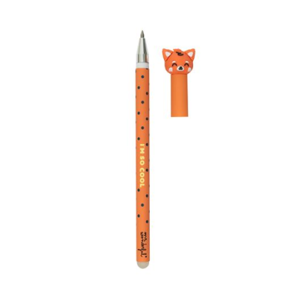 caneta laranja com tampa de cabeça de tigre e pontos pretos