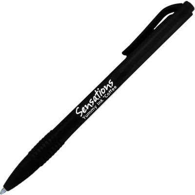 Caneta preta com texto Sensations Yummy Ink Coffee