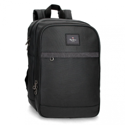 mochila preta com logótipo Pepe Jeans e vários compartimentos