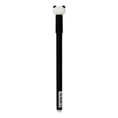 Caneta preta com cabeça de panda branca em fundo branco