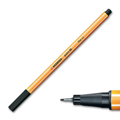Caneta Stabilo point 88 com tampa preta sobre fundo branco