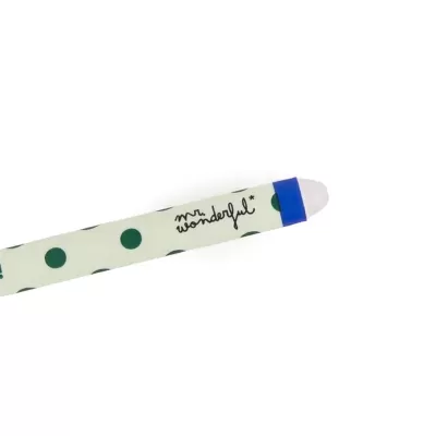 Borracha creme com bolinhas verdes e texto mr. wonderful